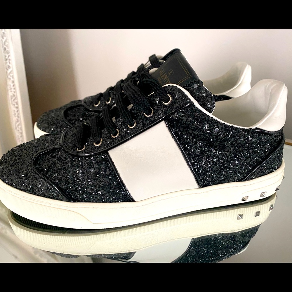 Valentino RockStud Black Glitter Sneaker NIB